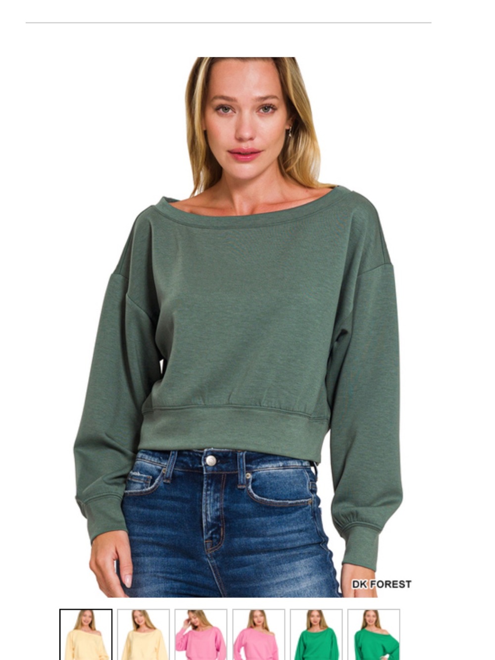Zenana DK Forest Scuba Cropped Boat Neck Pullover & Wide Leg Pants Set - Picture 3 of 3